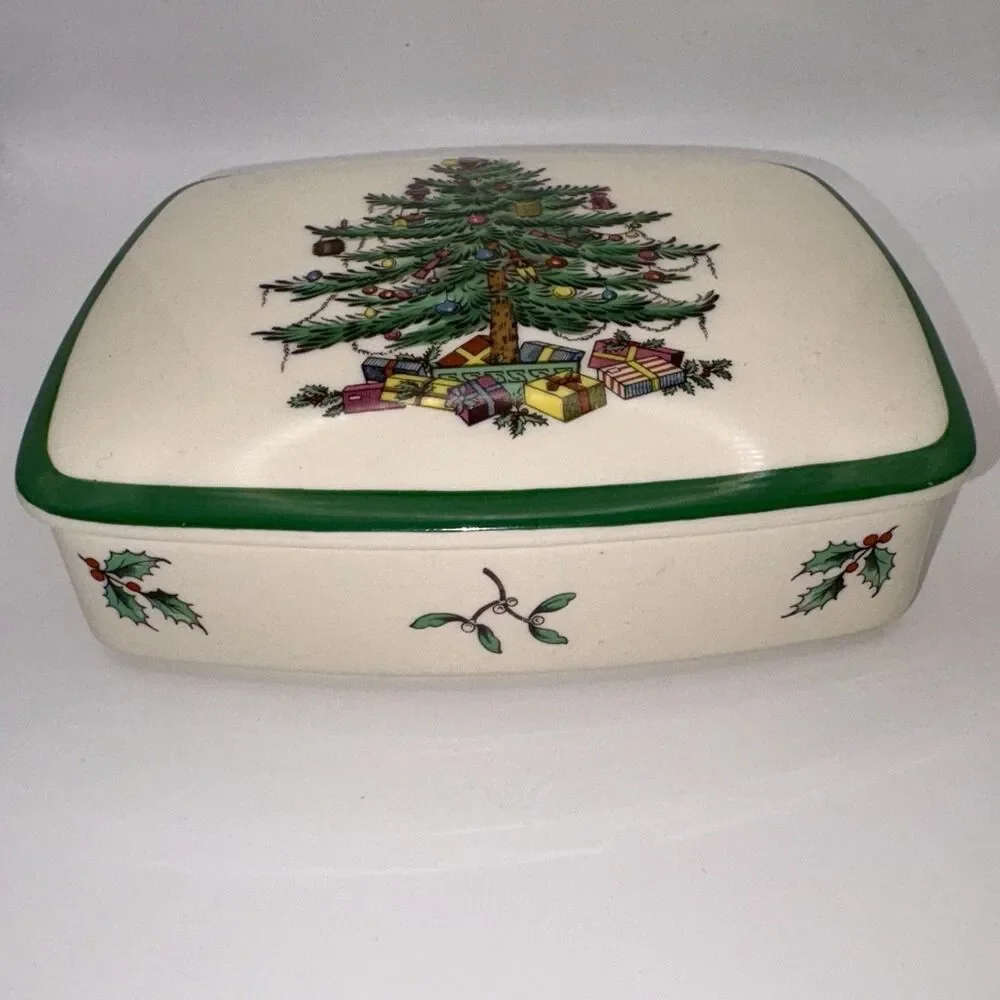 Spode Christmas Tree Covered Trinket Box Dish England